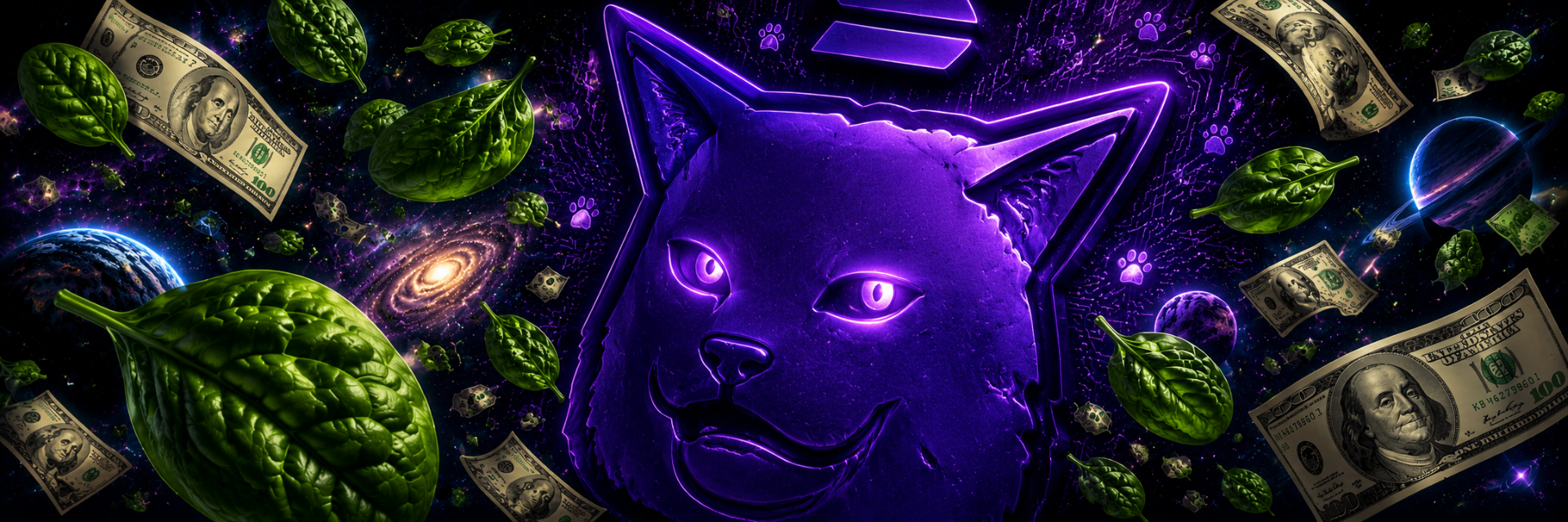 Smudge in space surrounded by spinach and cash